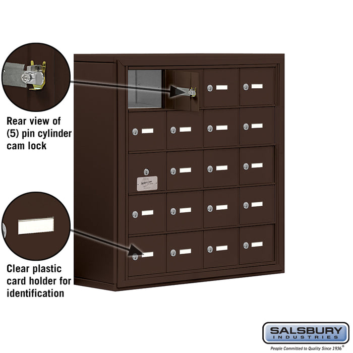 Salsbury Surface Mounted Cell Phone Storage Locker with 20 A Doors (19 usable) in Bronze - Keyed Locks - Sweatfully