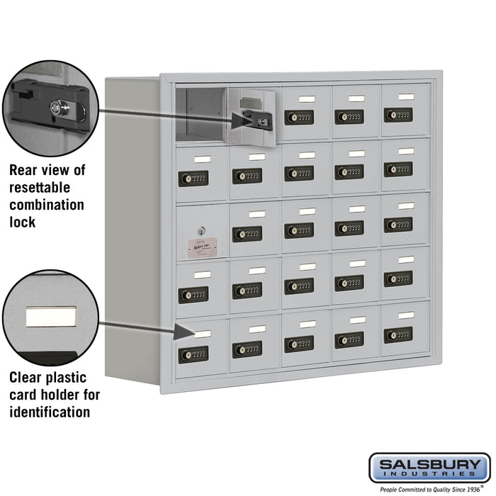 Salsbury Recessed Mounted Cell Phone Storage Locker with 25 A Doors (24 usable) in Aluminum - Resettable Combination Locks - Sweatfully