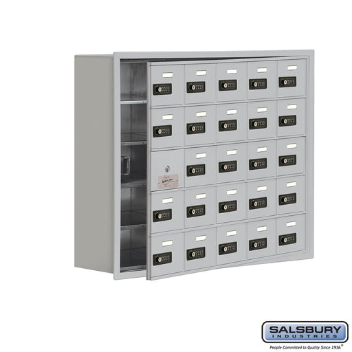Salsbury Recessed Mounted Cell Phone Storage Locker with 25 A Doors (24 usable) in Aluminum - Resettable Combination Locks - Sweatfully