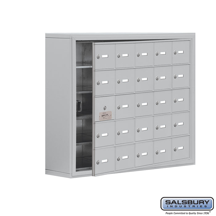 Salsbury Surface Mounted Cell Phone Storage Locker with 25 A Doors (24 usable) in Aluminum - Keyed Locks - Sweatfully