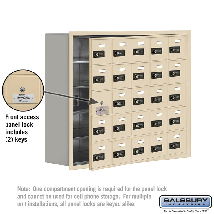 Salsbury Recessed Mounted Cell Phone Storage Locker with 25 A Doors (24 usable) in Sandstone - Resettable Combination Locks - Sweatfully