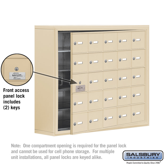 Salsbury Surface Mounted Cell Phone Storage Locker with 25 A Doors (24 usable) in Sandstone - Keyed Locks - Sweatfully