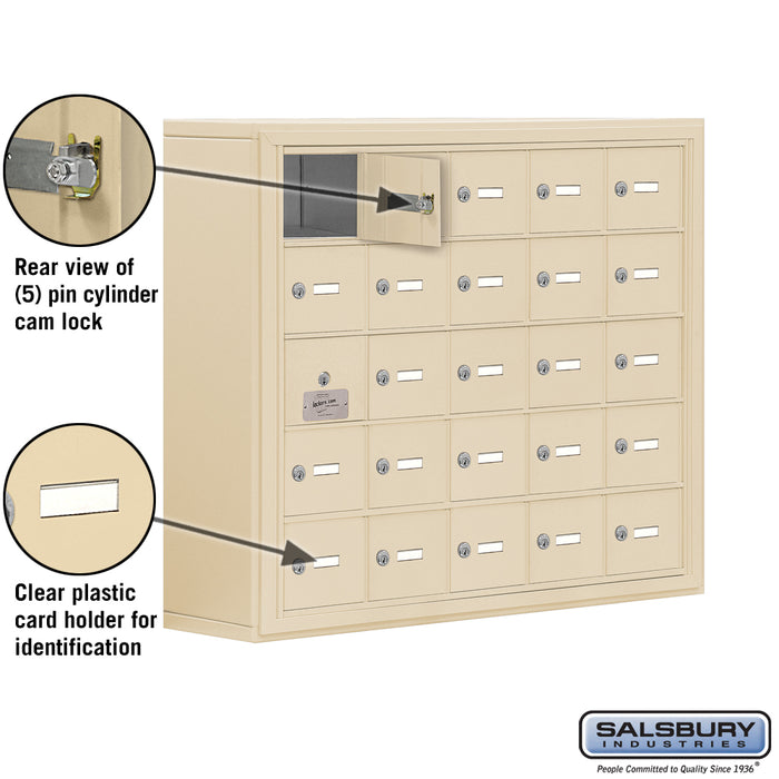 Salsbury Surface Mounted Cell Phone Storage Locker with 25 A Doors (24 usable) in Sandstone - Keyed Locks - Sweatfully