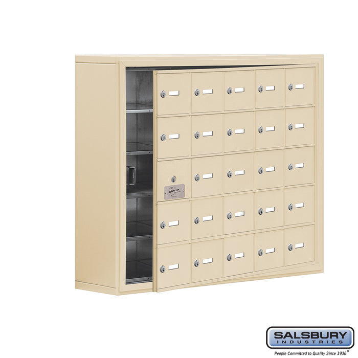 Salsbury Surface Mounted Cell Phone Storage Locker with 25 A Doors (24 usable) in Sandstone - Keyed Locks - Sweatfully