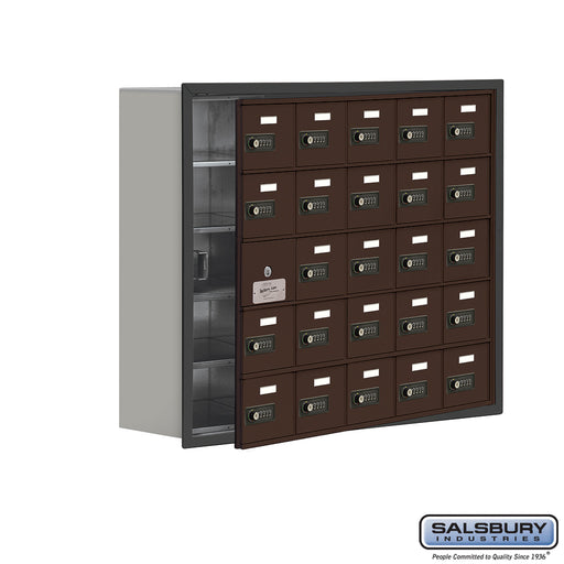 Salsbury Recessed Mounted Cell Phone Storage Locker with 25 A Doors (24 usable) in Bronze - Resettable Combination Locks - Sweatfully
