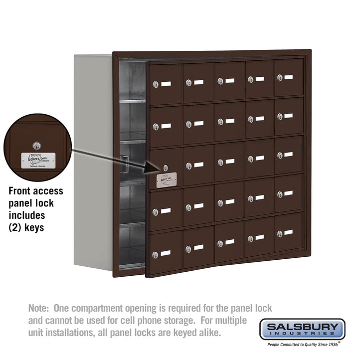 Salsbury Recessed Mounted Cell Phone Storage Locker with 25 A Doors (24 usable) in Bronze - Keyed Locks - Sweatfully