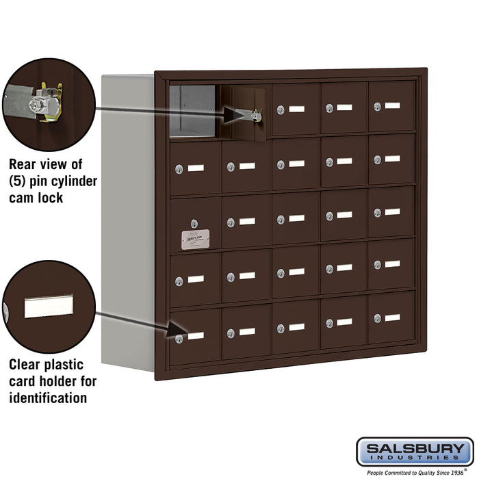 Salsbury Recessed Mounted Cell Phone Storage Locker with 25 A Doors (24 usable) in Bronze - Keyed Locks - Sweatfully