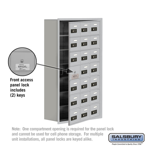 Salsbury Recessed Mounted Cell Phone Storage Locker with 21 A Doors (20 usable) in Aluminum - Resettable Combination Locks - Sweatfully