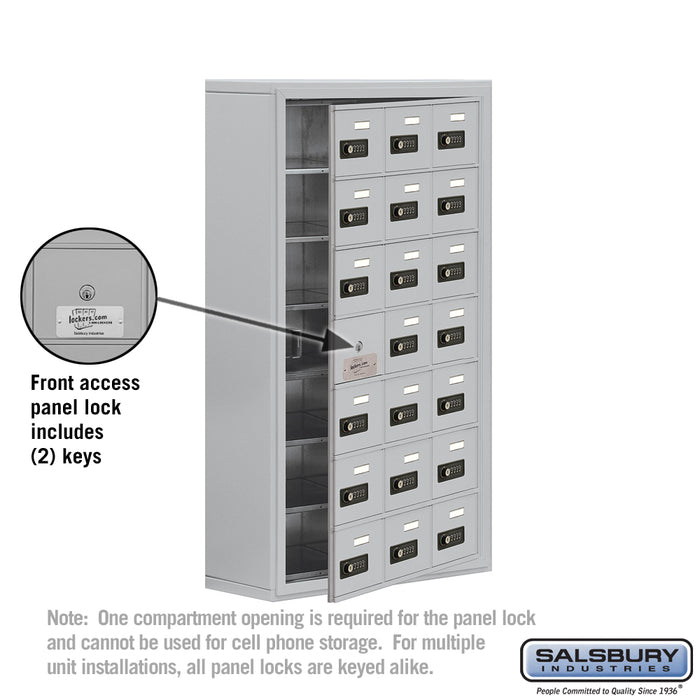 Salsbury Surface Mounted Cell Phone Storage Locker with 21 A Doors (20 usable) in Aluminum - Resettable Combination Locks - Sweatfully