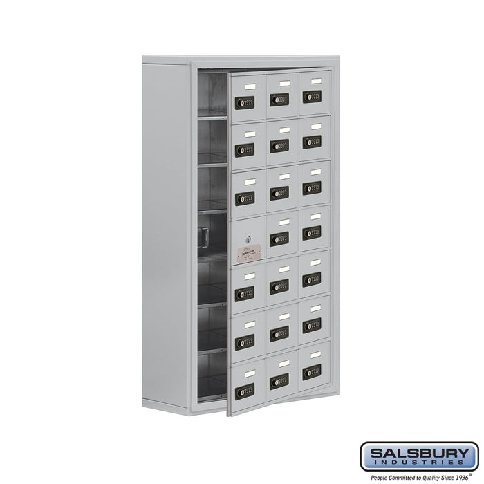Salsbury Surface Mounted Cell Phone Storage Locker with 21 A Doors (20 usable) in Aluminum - Resettable Combination Locks - Sweatfully