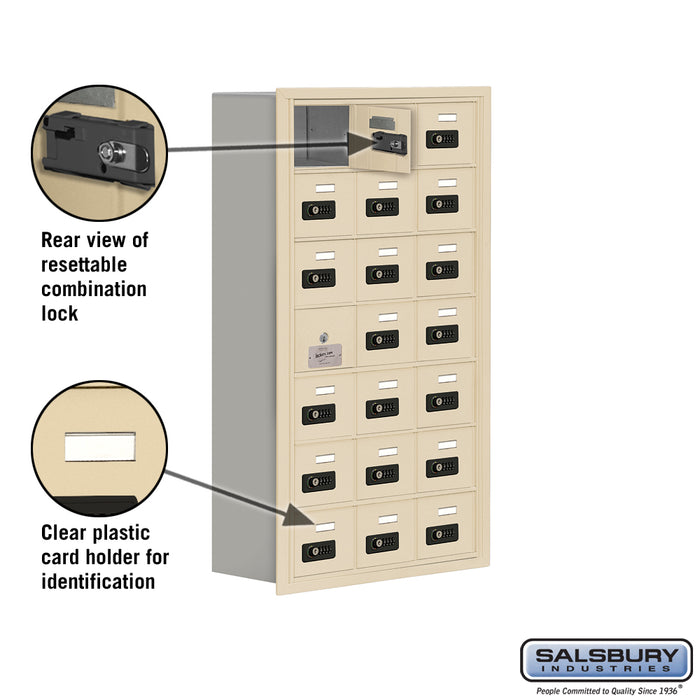 Salsbury Recessed Mounted Cell Phone Storage Locker with 21 A Doors (20 usable) in Sandstone - Resettable Combination Locks - Sweatfully