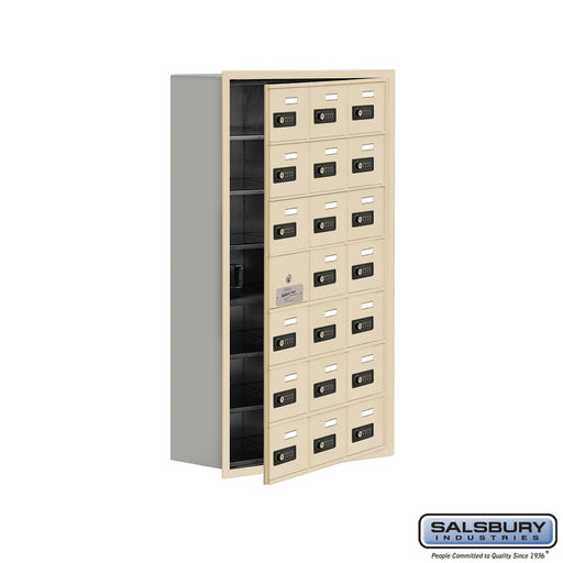 Salsbury Recessed Mounted Cell Phone Storage Locker with 21 A Doors (20 usable) in Sandstone - Resettable Combination Locks - Sweatfully