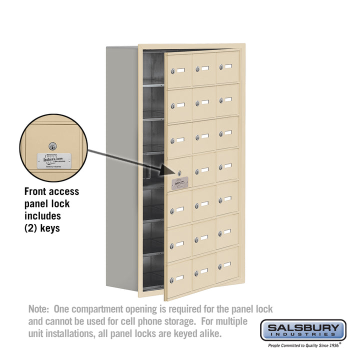 Salsbury Recessed Mounted Cell Phone Storage Locker with 21 A Doors (20 usable) in Sandstone - Keyed Locks - Sweatfully