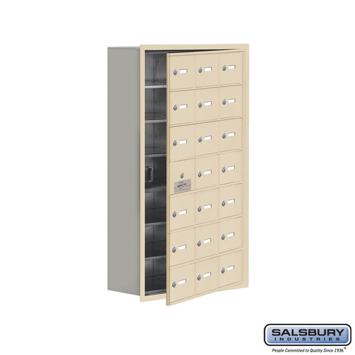 Salsbury Recessed Mounted Cell Phone Storage Locker with 21 A Doors (20 usable) in Sandstone - Keyed Locks - Sweatfully