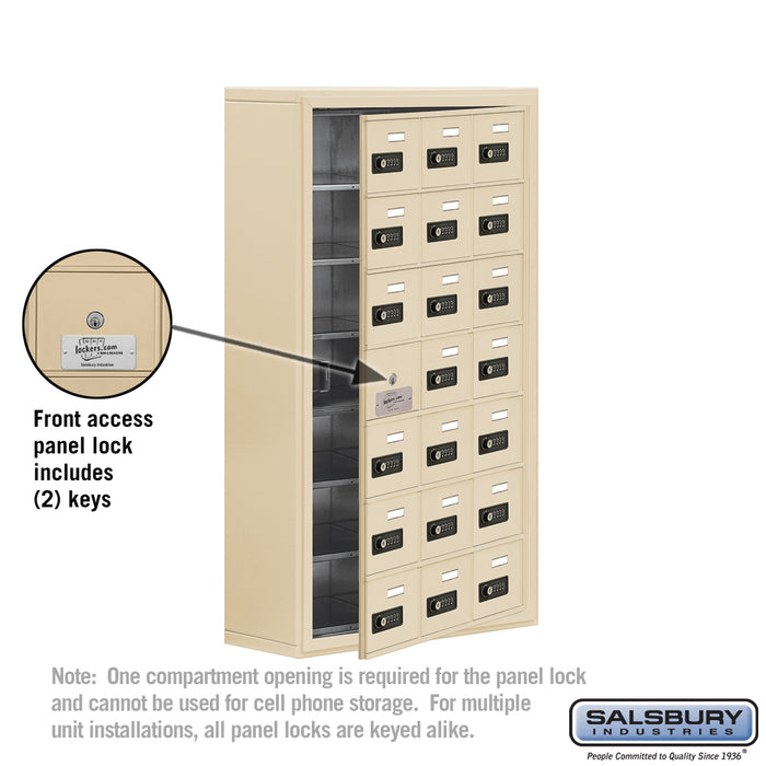 Salsbury Surface Mounted Cell Phone Storage Locker with 21 A Doors (20 usable) in Sandstone - Resettable Combination Locks - Sweatfully