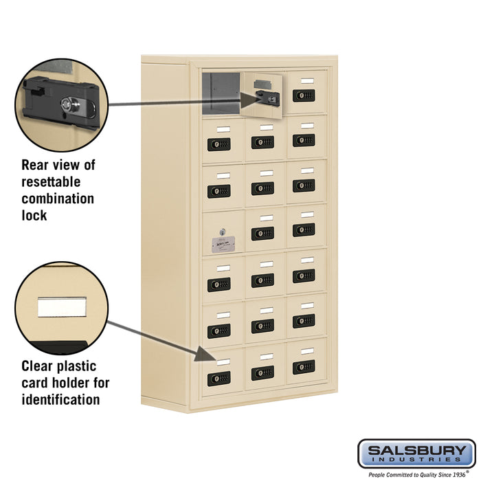 Salsbury Surface Mounted Cell Phone Storage Locker with 21 A Doors (20 usable) in Sandstone - Resettable Combination Locks - Sweatfully