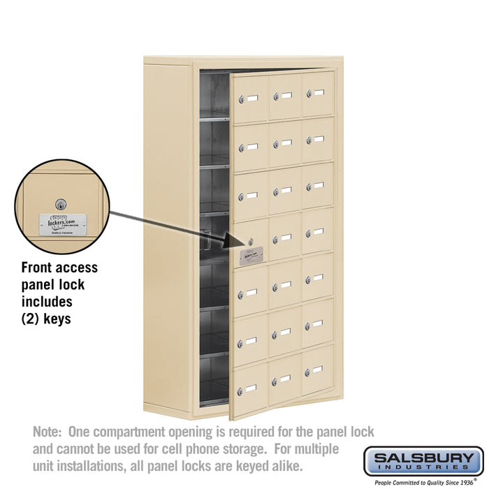 Salsbury Surface Mounted Cell Phone Storage Locker with 21 A Doors (20 usable) in Sandstone - Keyed Locks - Sweatfully