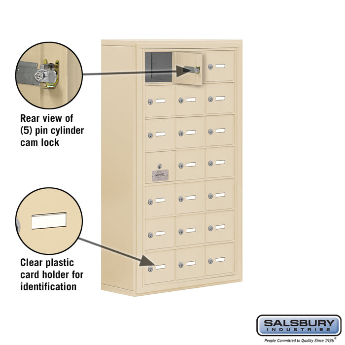 Salsbury Surface Mounted Cell Phone Storage Locker with 21 A Doors (20 usable) in Sandstone - Keyed Locks - Sweatfully