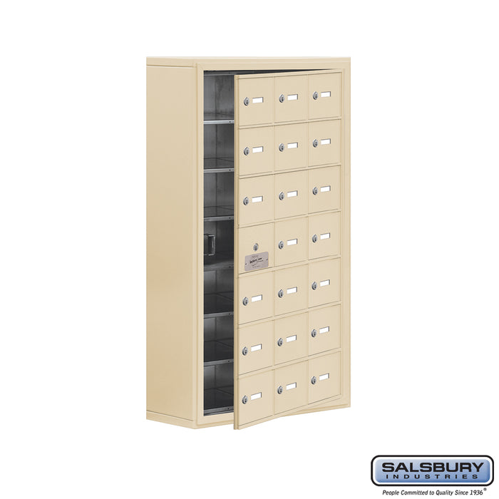 Salsbury Surface Mounted Cell Phone Storage Locker with 21 A Doors (20 usable) in Sandstone - Keyed Locks - Sweatfully