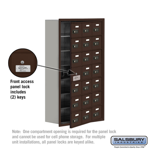 Salsbury Recessed Mounted Cell Phone Storage Locker with 21 A Doors (20 usable) in Bronze - Resettable Combination Locks - Sweatfully
