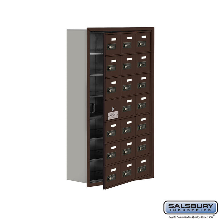 Salsbury Recessed Mounted Cell Phone Storage Locker with 21 A Doors (20 usable) in Bronze - Resettable Combination Locks - Sweatfully