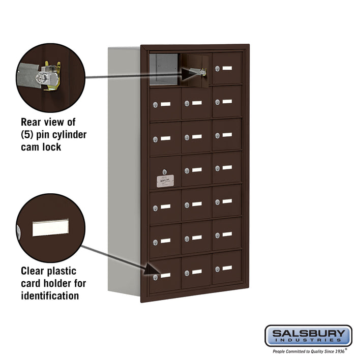 Salsbury Recessed Mounted Cell Phone Storage Locker with 21 A Doors (20 usable) in Bronze - Keyed Locks - Sweatfully