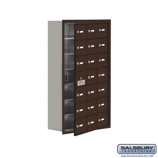 Salsbury Recessed Mounted Cell Phone Storage Locker with 21 A Doors (20 usable) in Bronze - Keyed Locks - Sweatfully
