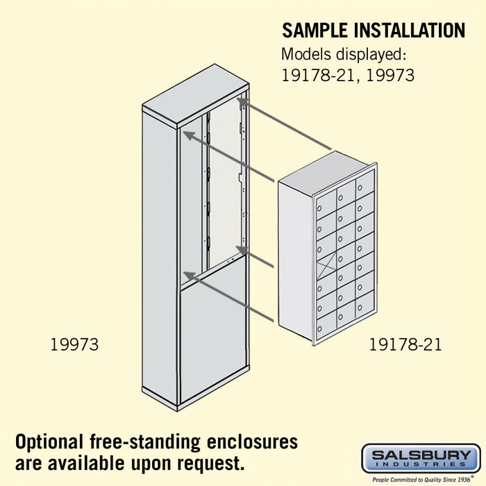 Salsbury Recessed Mounted Cell Phone Storage Locker with 21 A Doors (20 usable) in Bronze - Keyed Locks - Sweatfully