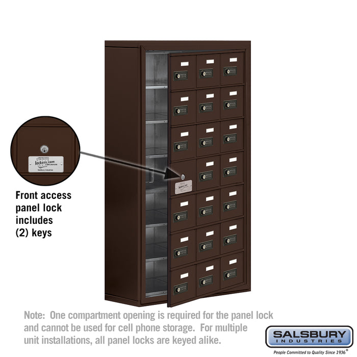 Salsbury Surface Mounted Cell Phone Storage Locker with 21 A Doors (20 usable) in Bronze - Resettable Combination Locks - Sweatfully