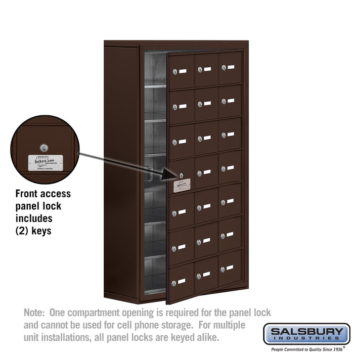 Salsbury Surface Mounted Cell Phone Storage Locker with 21 A Doors (20 usable) in Bronze - Keyed Locks - Sweatfully
