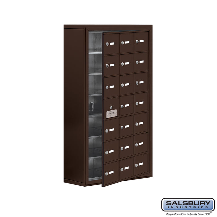 Salsbury Surface Mounted Cell Phone Storage Locker with 21 A Doors (20 usable) in Bronze - Keyed Locks - Sweatfully