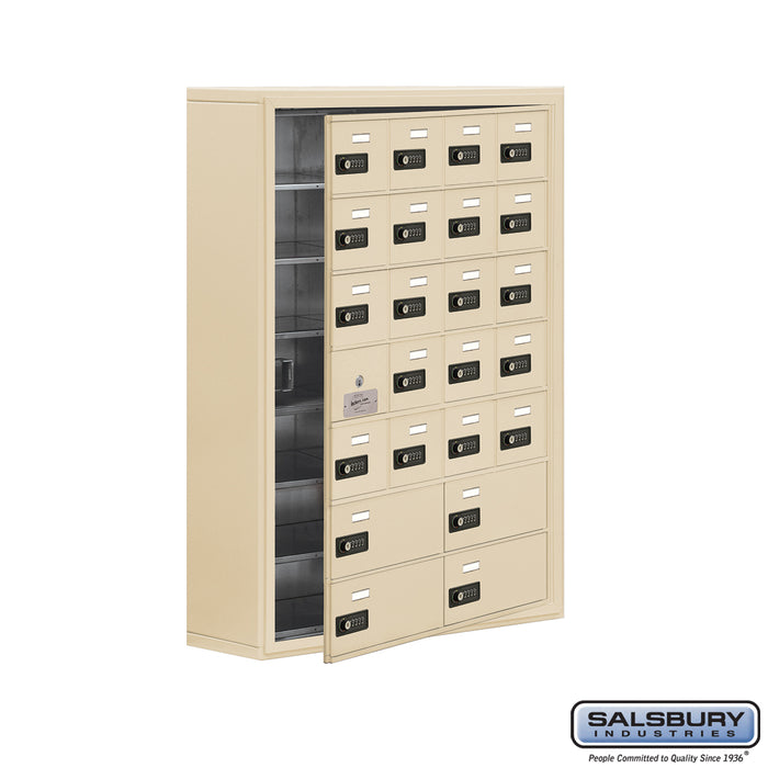 Salsbury Surface Mounted Cell Phone Locker with 20 A Doors (19 usable) 4 B Doors in Sandstone - Resettable Combination Locks - Sweatfully