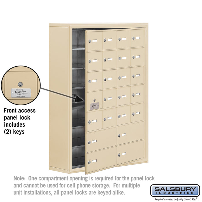 Salsbury Surface Mounted Cell Phone Locker with 20 A Doors (19 usable) 4 B Doors in Sandstone - Keyed Locks - Sweatfully