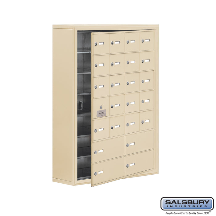 Salsbury Surface Mounted Cell Phone Locker with 20 A Doors (19 usable) 4 B Doors in Sandstone - Keyed Locks - Sweatfully