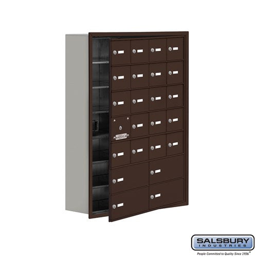 Salsbury Recessed Mounted Cell Phone Locker with 20 A Doors (19 usable) 4 B Doors in Bronze - Keyed Locks - Sweatfully