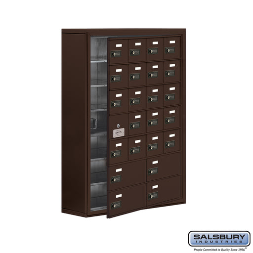 Salsbury Surface Mounted Cell Phone Locker with 20 A Doors (19 usable) 4 B Doors in Bronze - Resettable Combination Locks - Sweatfully
