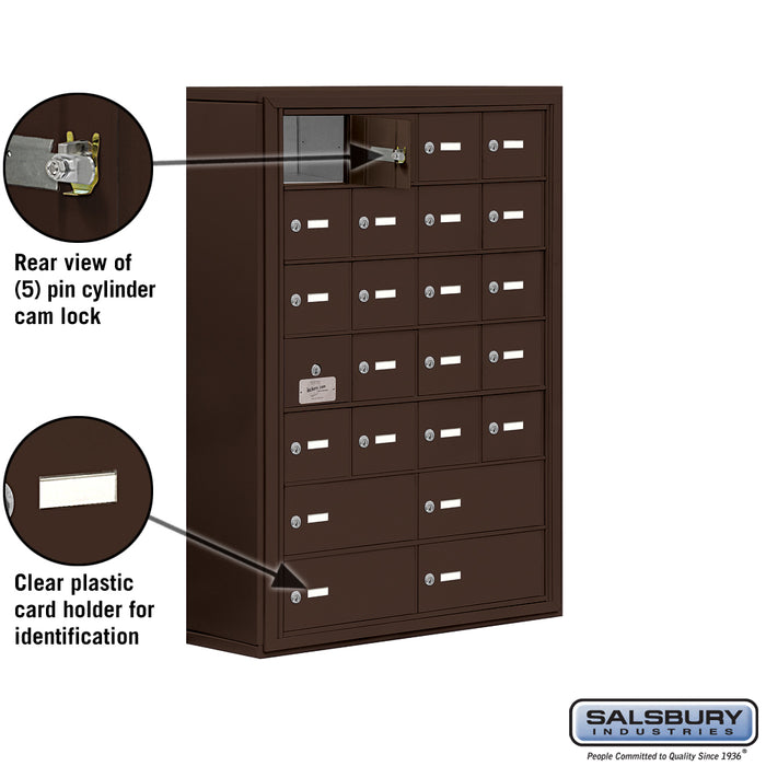 Salsbury Surface Mounted Cell Phone Locker with 20 A Doors (19 usable) 4 B Doors in Bronze - Keyed Locks - Sweatfully