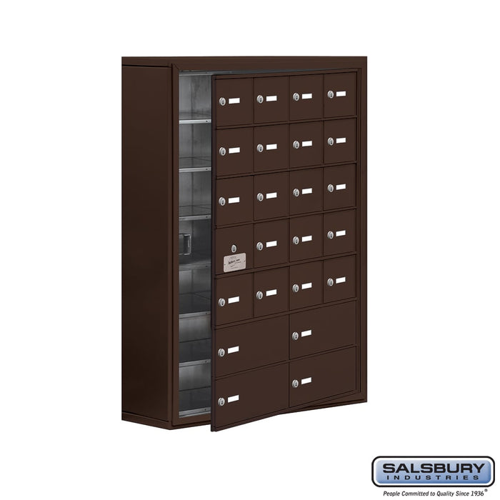 Salsbury Surface Mounted Cell Phone Locker with 20 A Doors (19 usable) 4 B Doors in Bronze - Keyed Locks - Sweatfully