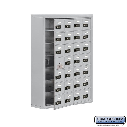Cell Phone Storage Locker - 7 Door High Unit (8 Inch Deep Compartments) - 28 A Doors (27 usable) - Aluminum - Surface Mounted - Resettable Combination Locks - Sweatfully