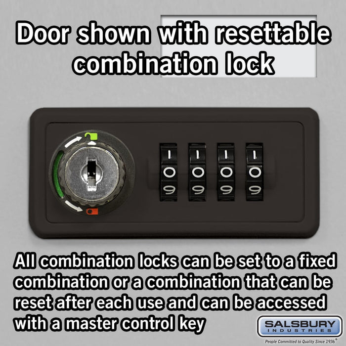 Salsbury Surface Mounted Cell Phone Storage Locker with 28 A Doors (27 usable) in Aluminum - Resettable Combination Locks - Sweatfully