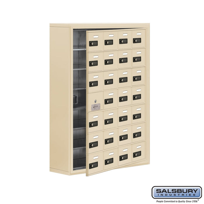 Salsbury Surface Mounted Cell Phone Storage Locker with 28 A Doors (27 usable) in Sandstone - Resettable Combination Locks - Sweatfully