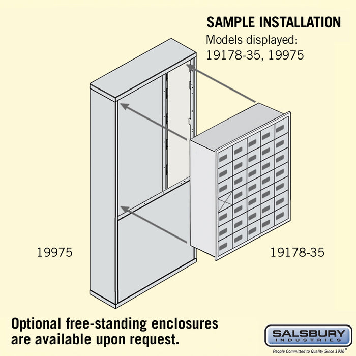 Salsbury Recessed Mounted Cell Phone Storage Locker with 35 A Doors (34 usable) in Sandstone - Resettable Combination Locks - Sweatfully
