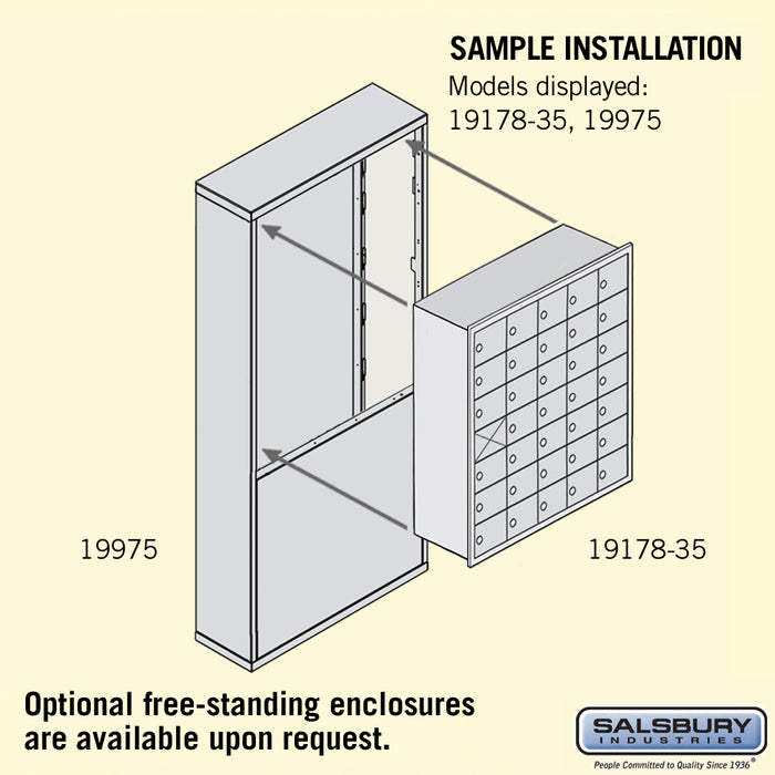Salsbury Recessed Mounted Cell Phone Storage Locker with 35 A Doors (34 usable) in Sandstone - Keyed Locks - Sweatfully