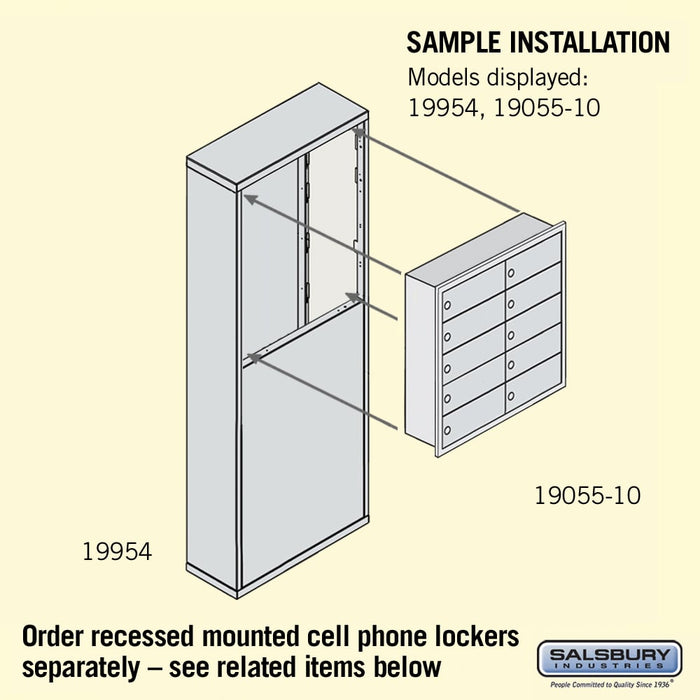 Salsbury Free-Standing Enclosure for #19158-16 and #19158-20 - Recessed Mounted Cell Phone Lockers - Aluminum - Sweatfully