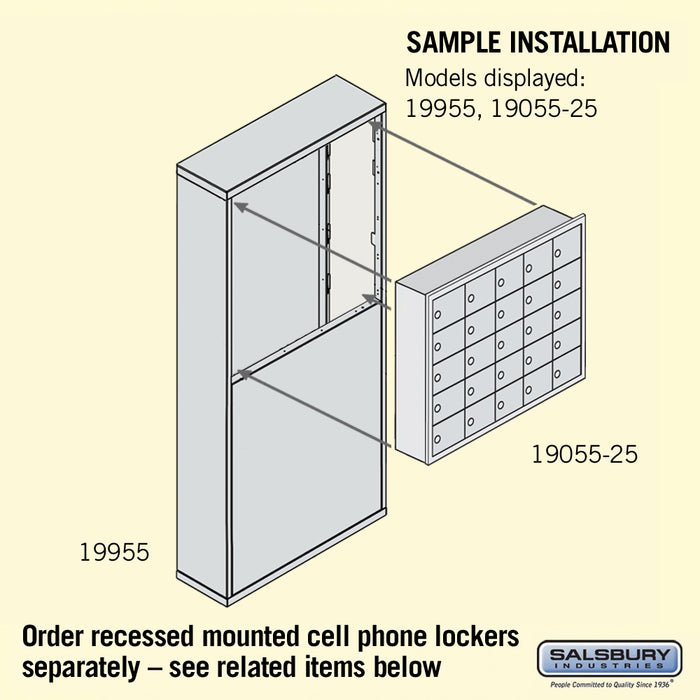 Salsbury Free-Standing Enclosure for #19158-25 - Recessed Mounted Cell Phone Lockers - Aluminum - Sweatfully