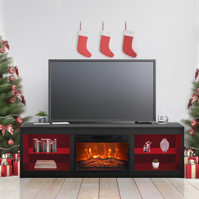 Modern 66" LED TV Stand with 23" Electric Fireplace for Living Room - Sweatfully