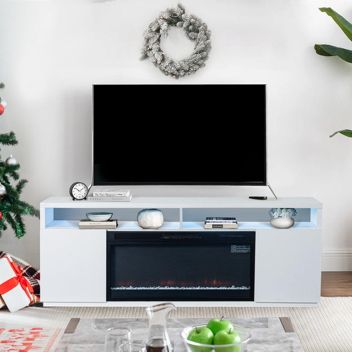 Modern 68" LED TV Stand with 36" Insert Opening Electric Fireplace for Living Room in Black or White - Sweatfully