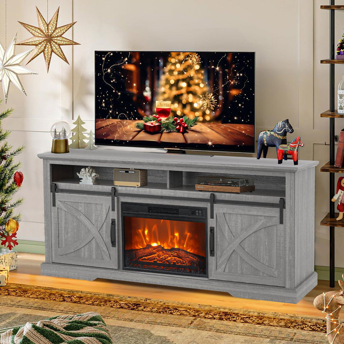 68" Farmhouse TV Stand with 23" Insert Opening Electric Fireplace - Sweatfully