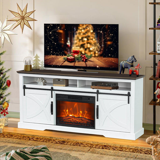68" Farmhouse TV Stand with 23" Insert Opening Electric Fireplace - Sweatfully