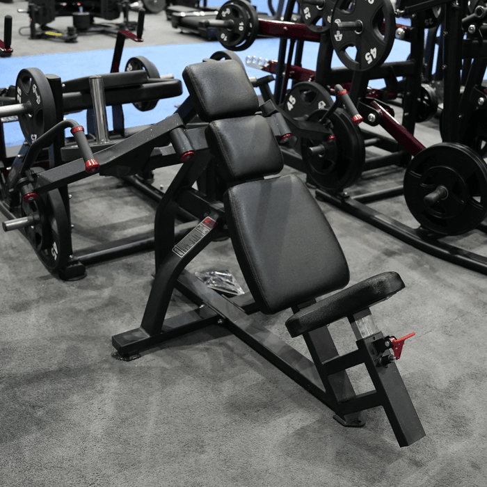 Excel Leverage Incline Pec Fly - Muscle D Fitness - Plate Loaded Chest - Piston Assisted Seat Adjustment - Sweatfully